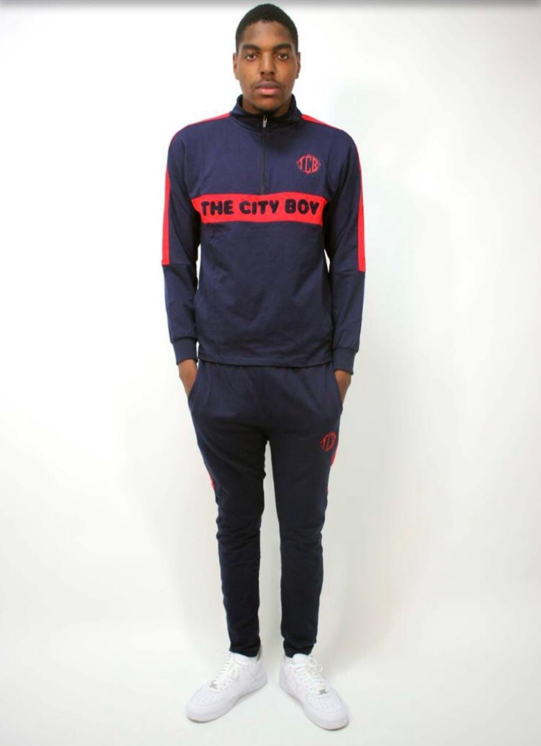 Navy blue and hotsell red tracksuit